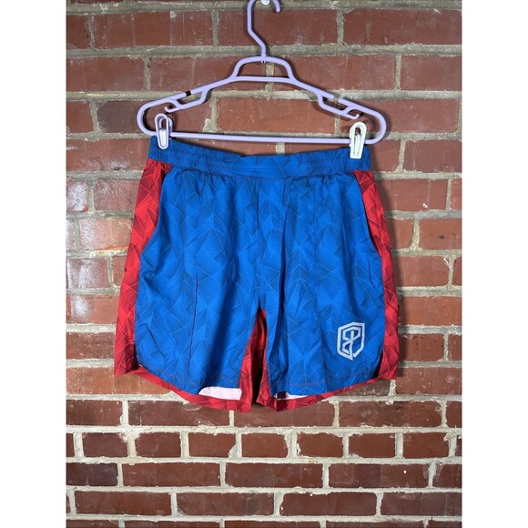 Born Primitive Shorts Athletic Sports Active Red/Blue Stretch Waist Mens Sz Med - Picture 1 of 7